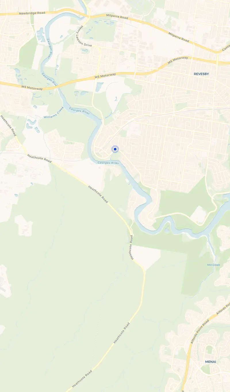 Map of the East Hills service area and the surrounding suburbs we cover.