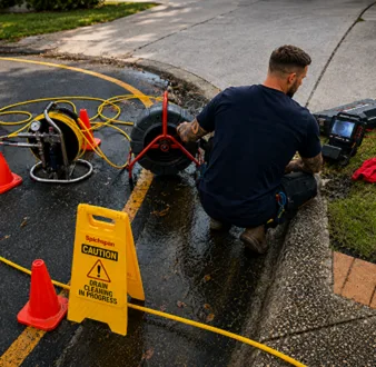 Repairing a burst drain pipe at a East Hills home